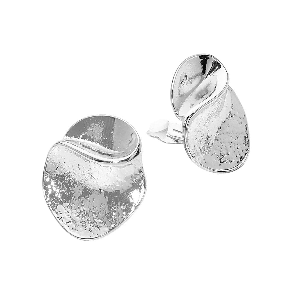 Madeline Love Rhodium Abstract Metal Disc Clip On Earrings - desc