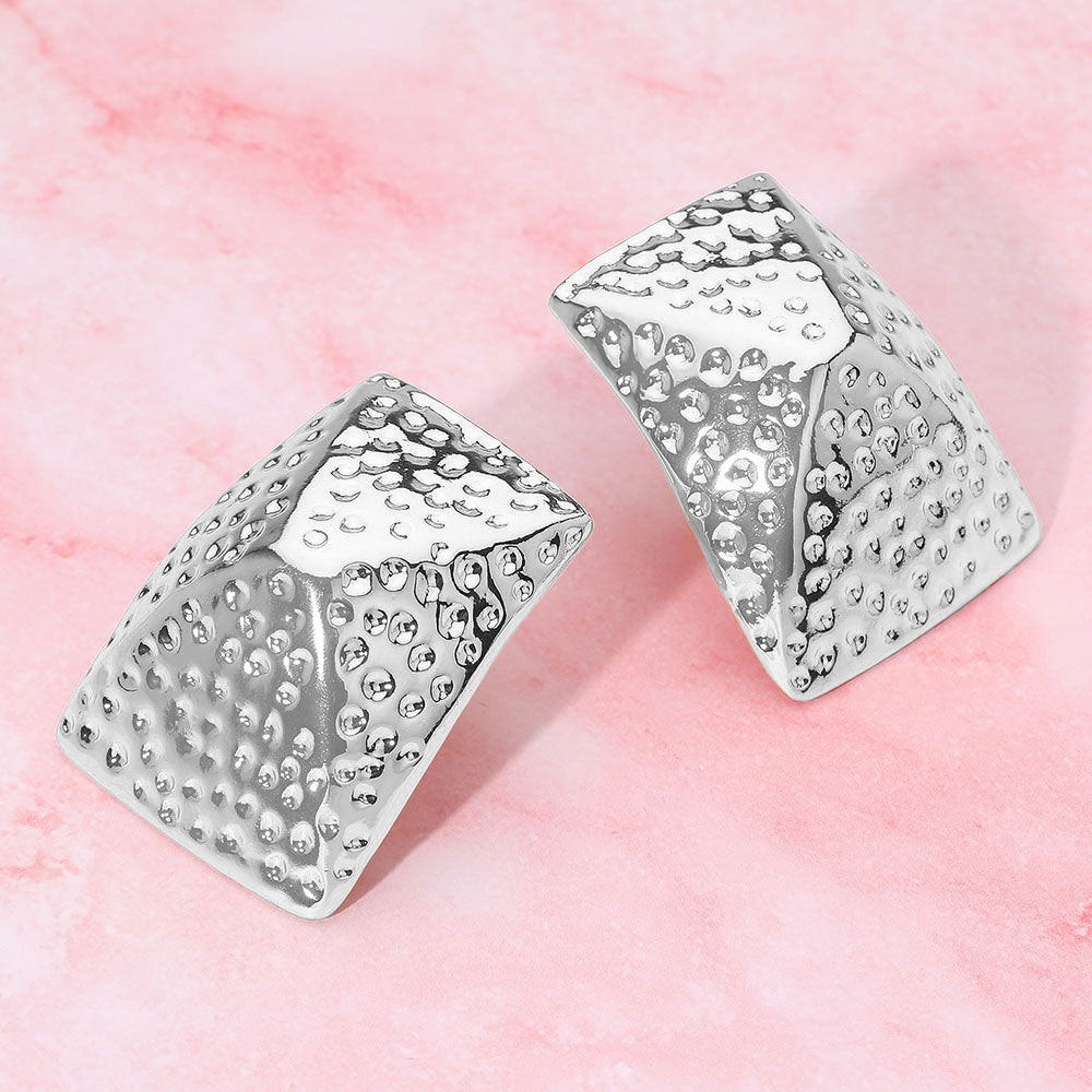 Madeline Love Rhodium Hammered Geometric Clip On Earrings