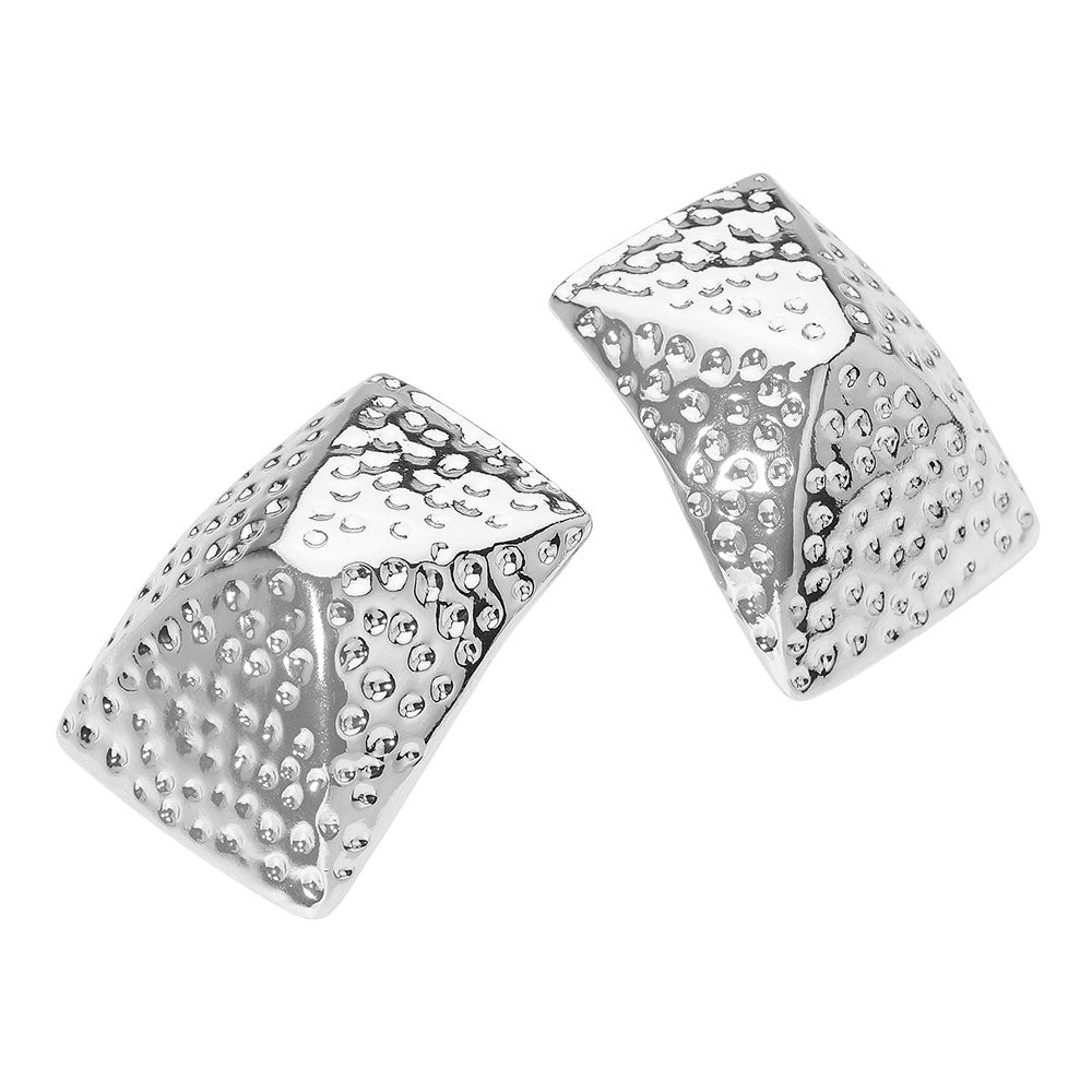 Madeline Love Rhodium Hammered Geometric Clip On Earrings - desc