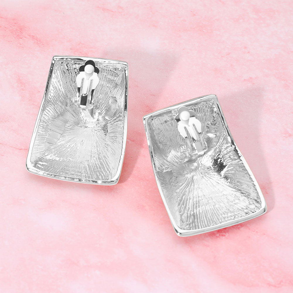 Madeline Love Rhodium Hammered Geometric Clip On Earrings - extra
