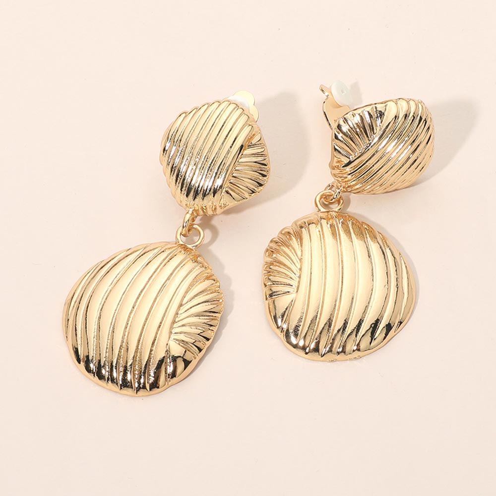 Madeline Love Gold Ribbed Metal Disc Drop Clip On Earrings