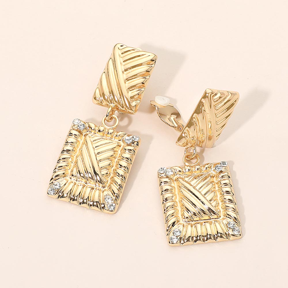 Madeline Love Gold Textured Metal Geometric Rectangle Frame Drop Clip On Earrings