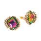 Madeline Love Gold, Vitrail Medium Faceted Square Glass Stone Frame Evening Statement Clip On Earrings - desc