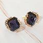 Madeline Love Gold, Purple Faceted Square Glass Stone Frame Evening Statement Clip On Earrings
