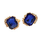 Madeline Love Gold, Royal Blue Faceted Square Glass Stone Frame Evening Statement Clip On Earrings - desc