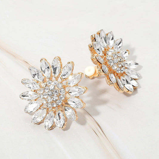 Madeline Love Gold Marquise Stone Cluster Petal Flower Statement Clip On Earrings
