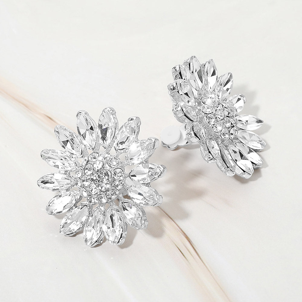 Madeline Love Rhodium Marquise Stone Cluster Petal Flower Statement Clip On Earrings