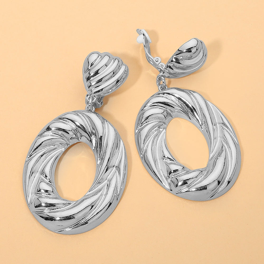 Madeline Love Rhodium Bold Sculptural Swirl Hop Drop Statement Clip On Earrings