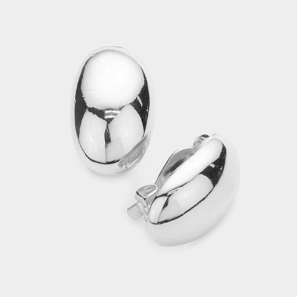 Madeline Love Silver Oval Dome Metal Clip on Earrings