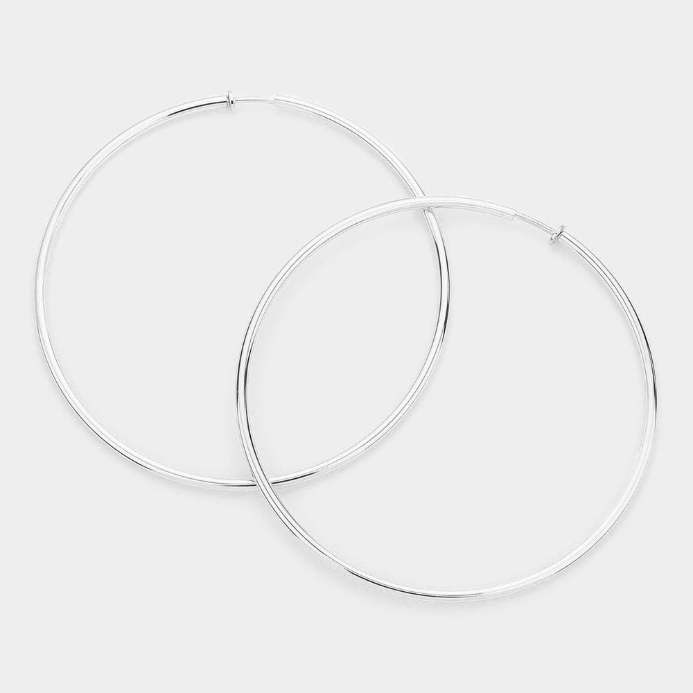 Madeline Love Silver Extra Large Metal Hoop Clip On Earrings