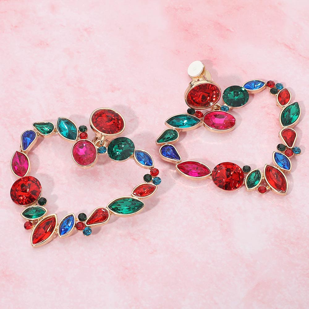 Madeline Love Gold, Multi Oval Marquise Teardrop Stone Cluster Open Heart Drop Evening Statement Earrings