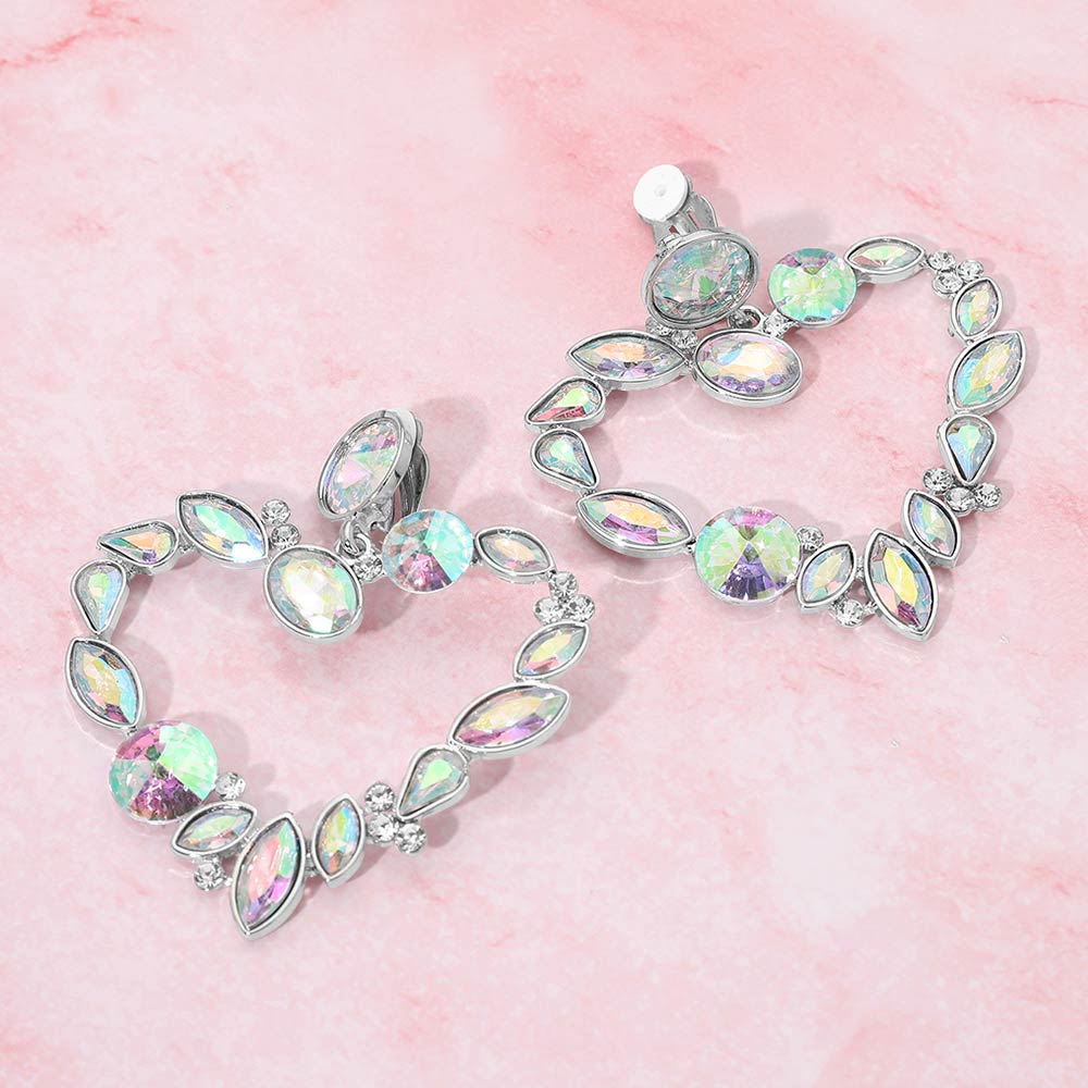 Madeline Love AB, Rhodium Oval Marquise Teardrop Stone Cluster Open Heart Drop Evening Statement Earrings