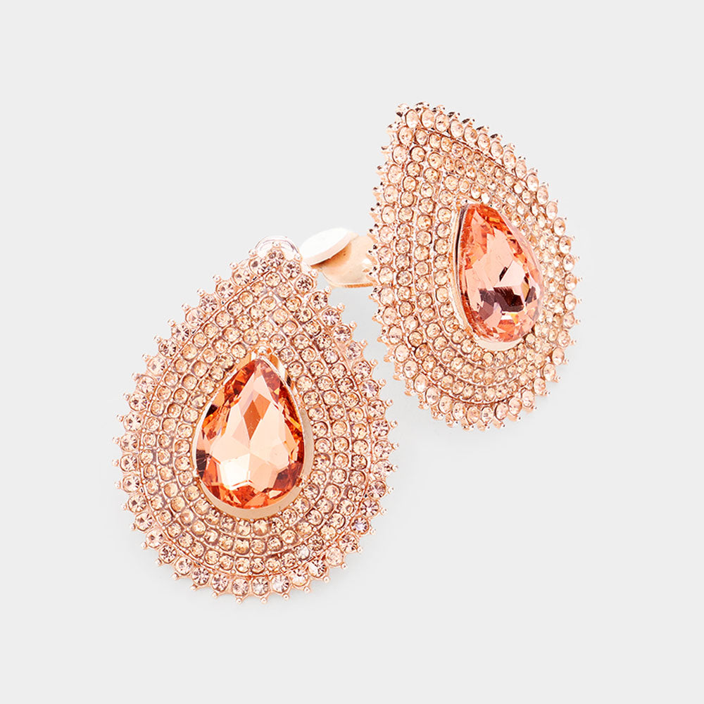 Madeline Love Peach Teardrop Stone Center Evening Clip on Earrings