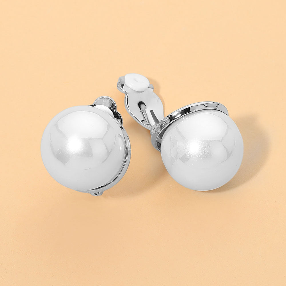 Madeline Love Rhodium, White Bold Classic Pearl Clip On Earrings