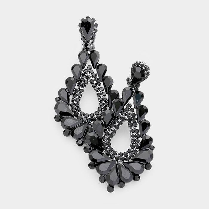 Madeline Love Jet Black Crystal Rhinestone Teardrop Clip On Earrings