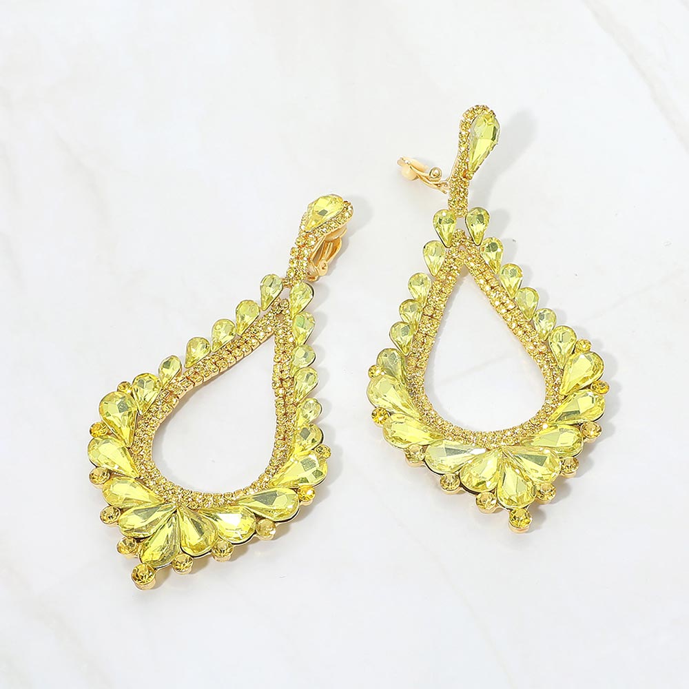 Madeline Love Yellow Oversized Cutout Teardrop Cluster Vine Evening Earrings