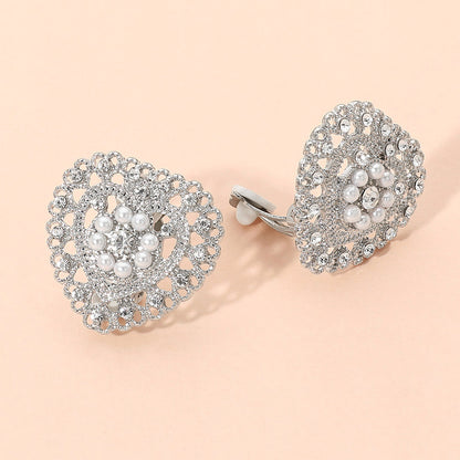 Madeline Love Rhodium, White Rhinestone Pearl Embellished Heart Clip On Earrings