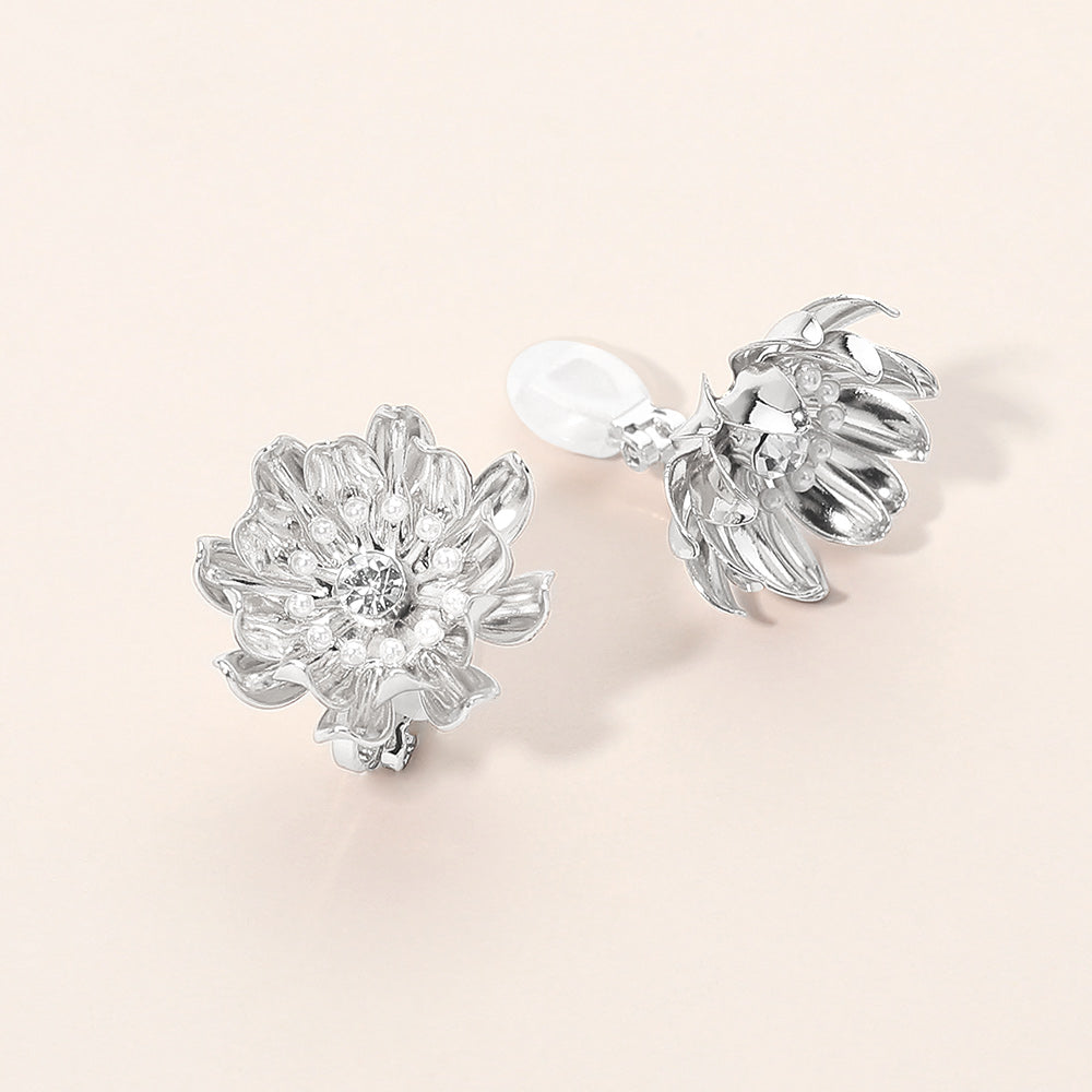 Madeline Love Rhodium Floral Stud Clip On Earrings