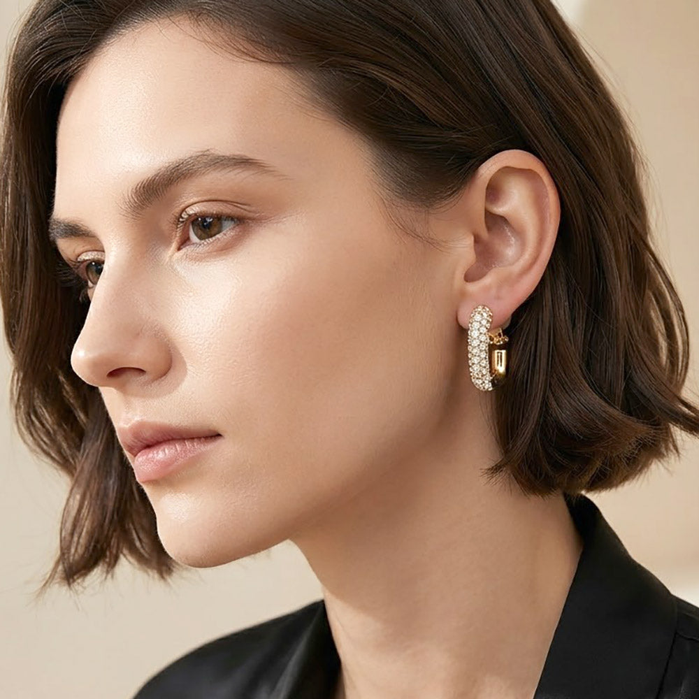 Madeline Love Gold Rhinestone Pave Square Hoop Clip On Earrings