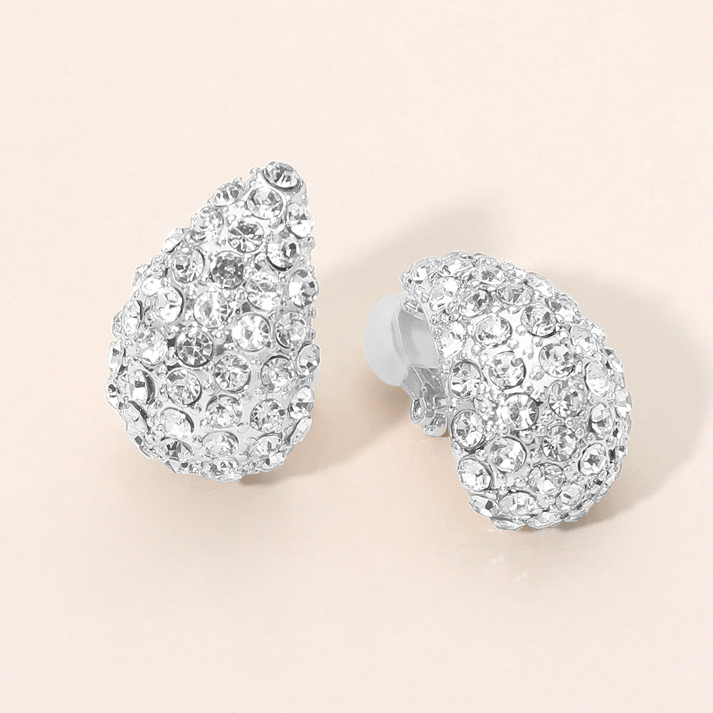Madeline Love Rhodium Rhinestone Pave Teardrop Clip On Earrings