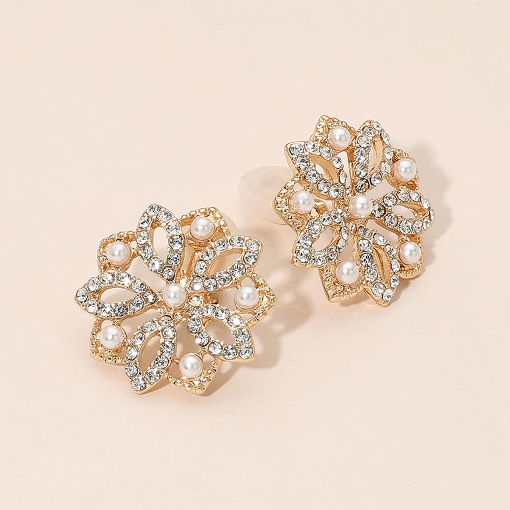 Madeline Love Gold Pearl Rhinestone Embellished Floral Clip On Earrings