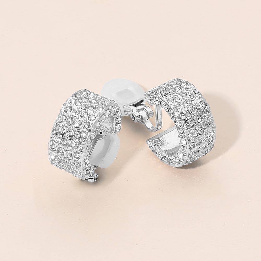 Madeline Love Rhodium Rhinestone Pave Wide Hoop Clip On Earrings