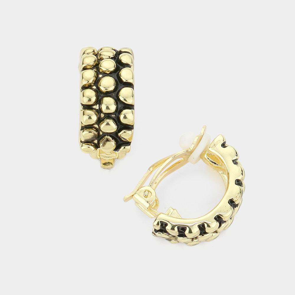 Madeline Love Antique Gold Bubble Textured Half Hoop Clip on Earrings