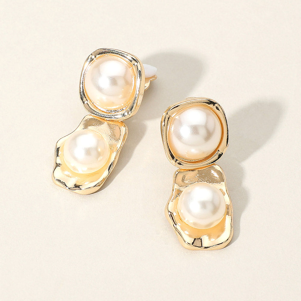 Madeline Love Gold Pearl Plate Link Clip On Earrings