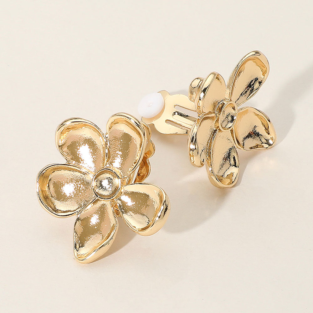 Madeline Love Gold Brushed Metal Flower Clip On Earrings