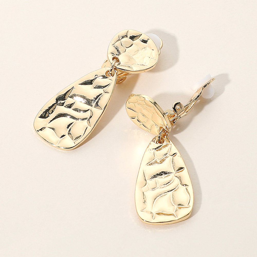 Gold Hammered Teardrop Metal Dangle Earrings