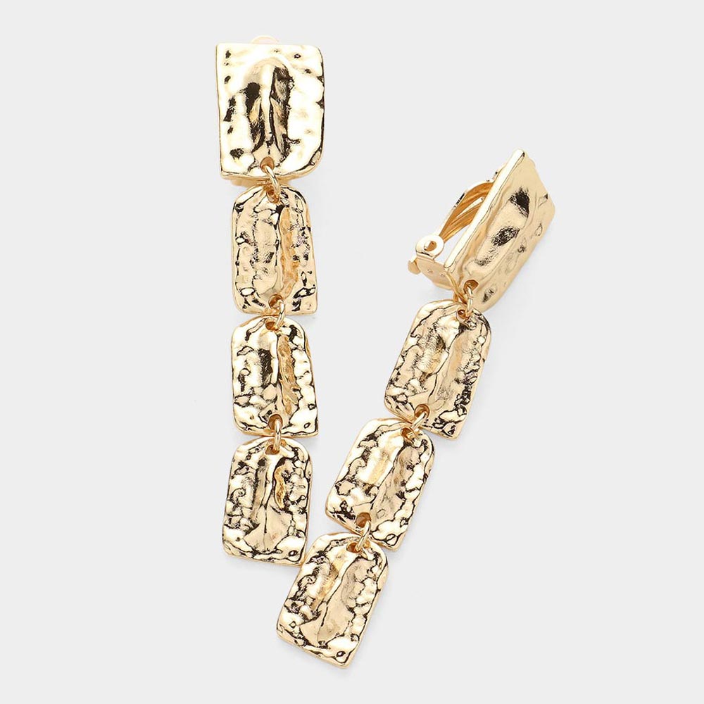 Madeline Love Gold Abstract Square Textured Metal Link Dropdown Earrings