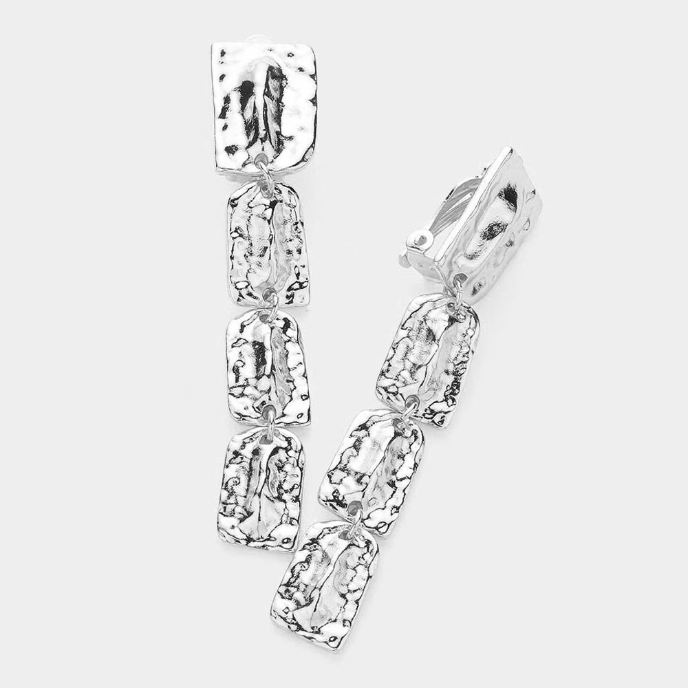 Madeline Love Silver Abstract Square Textured Metal Link Dropdown Earrings