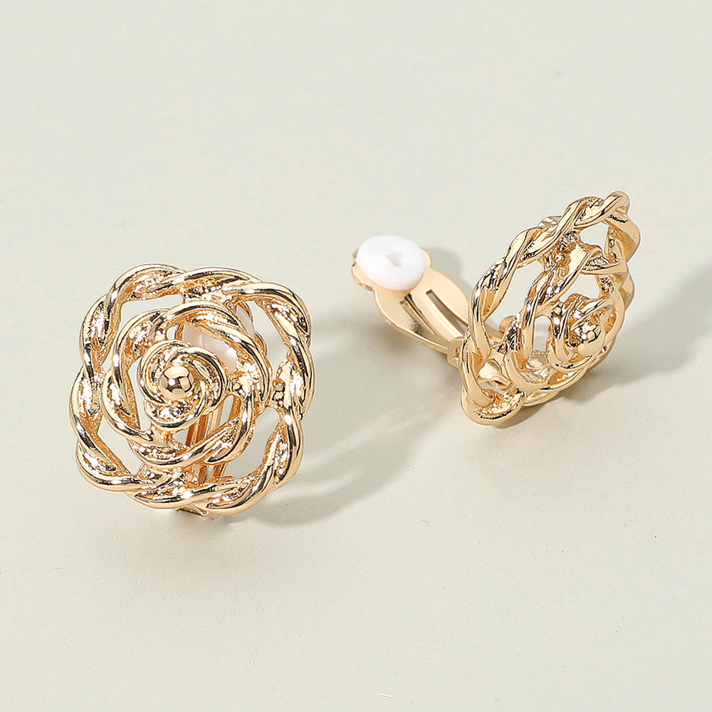 Madeline Love Gold Textured Metal Rose Clip On Earrings