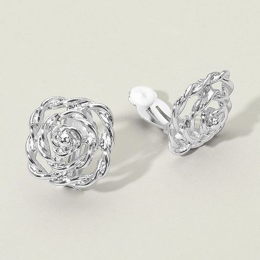 Madeline Love Silver Textured Metal Rose Clip On Earrings