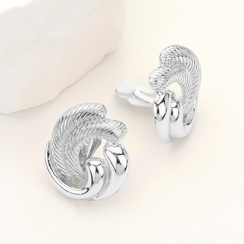 Silver Textured Metal Swirl Clip On Earrings