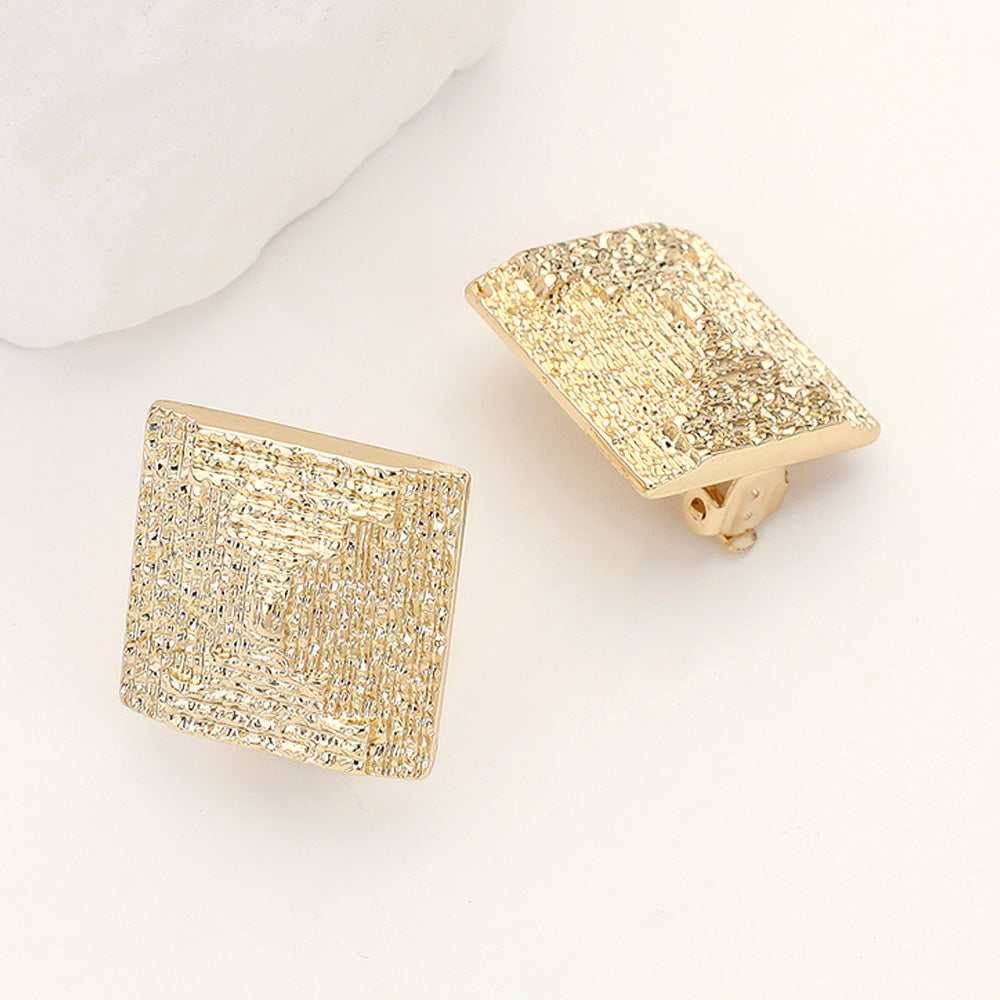 Madeline Love Gold Textured Metal Square Clip On Earrings