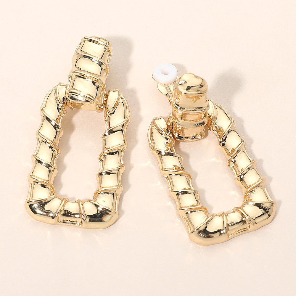 Madeline Love Gold Bold Geometric Open Metal Rectangle Door Knocker Clip On Earrings