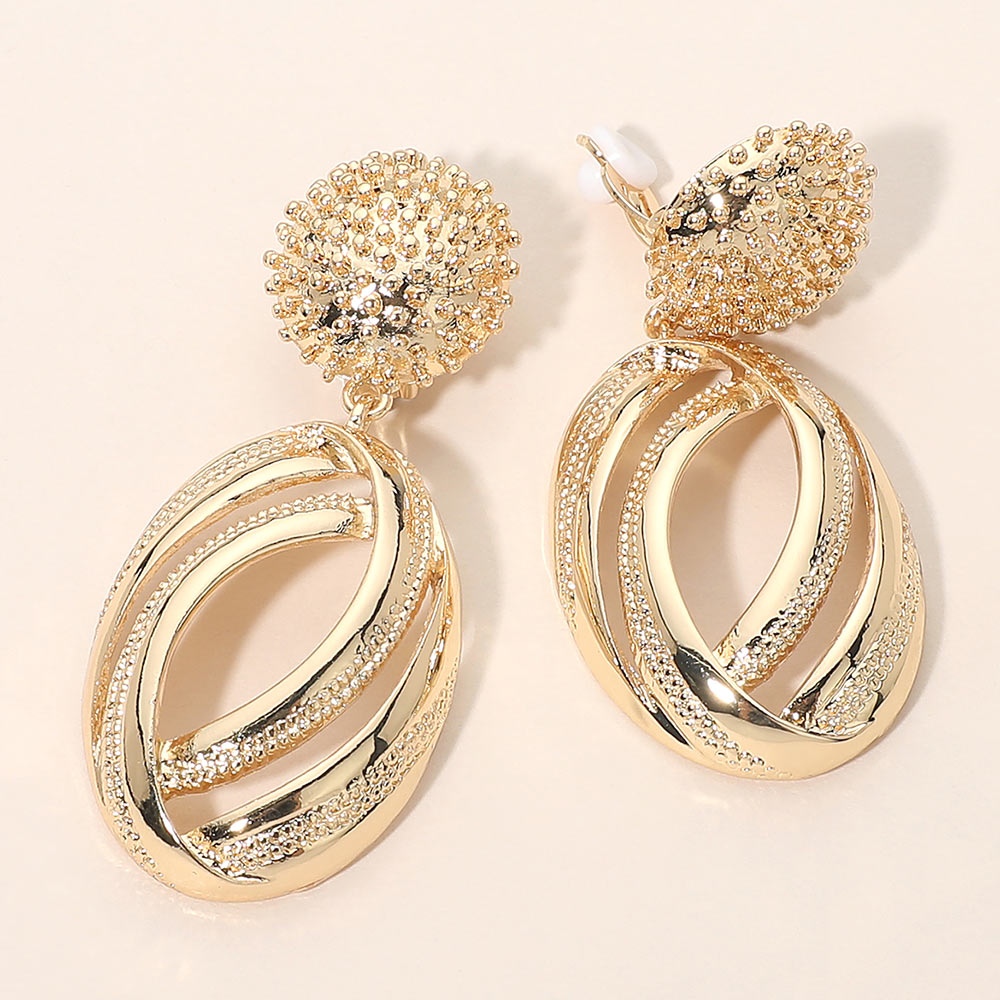 Madeline Love Gold Bold Metal Abstract Oval Drop Clip On Earrings