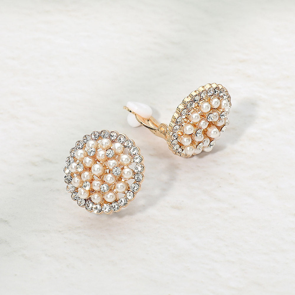 Madeline Love Gold Pearl Crystal Cluster Clip On Earrings