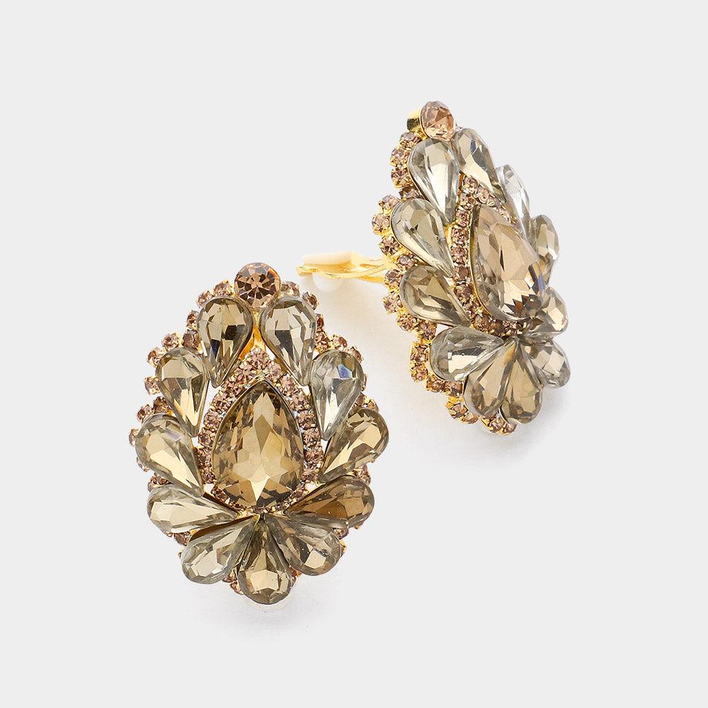 Madeline Love Topaz Teardrop Crystal Cluster Evening Clip On Earrings