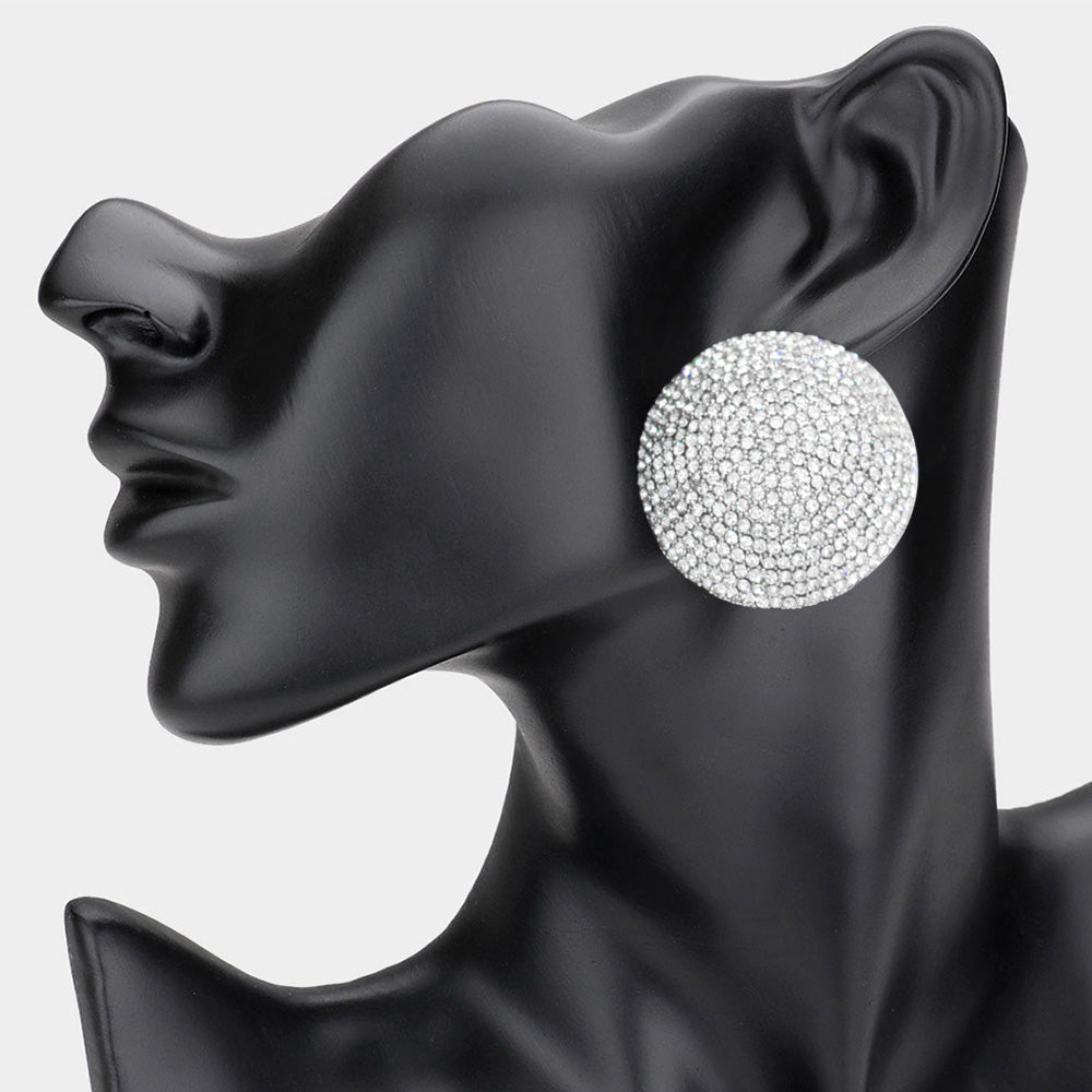 Madeline Love Rhodium Rhinestone Pave Round Clip on Evening Earrings