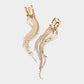 Madeline Love Gold Rhinestone Paved Fringe Clip On Evening Earrings - desc