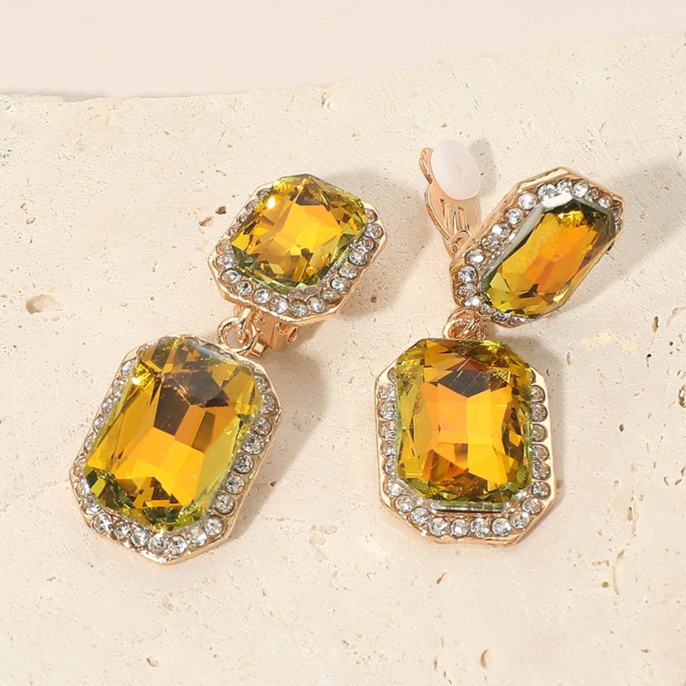 Madeline Love Lt Col Topaz Elegant Rectangle Crystal Drop Dangle Evening Clip On Earrings