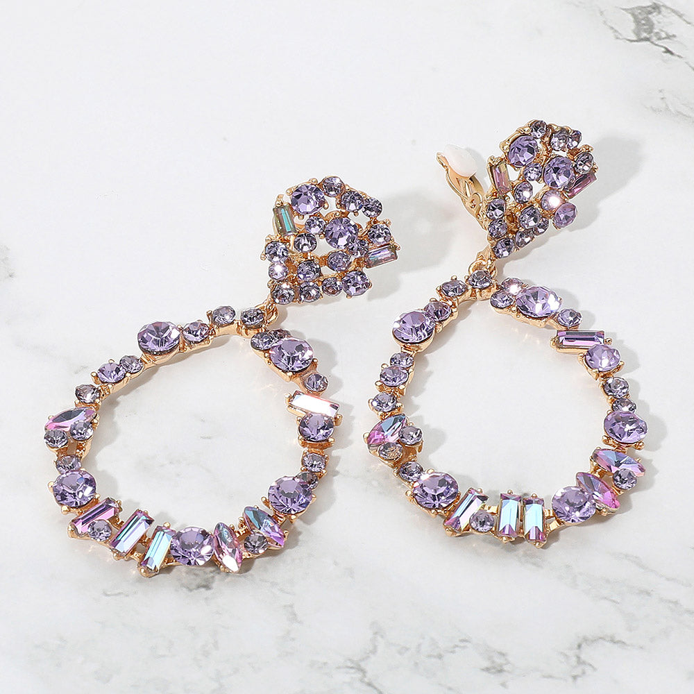Madeline Love Vitrail Light Bold Mixed Shaped Stone Cluster Embellished Open Teardrop Dangle Evening Clip On Earrings