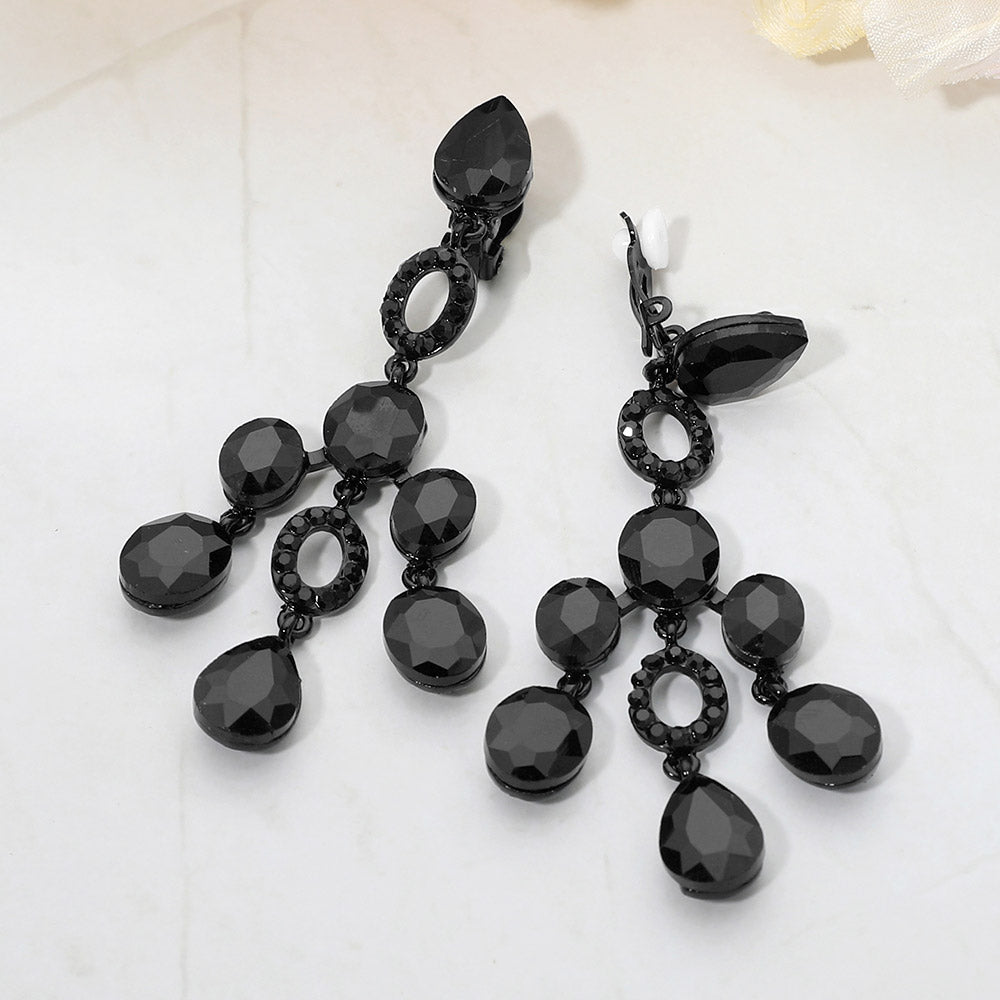 Madeline Love Jet Black Faceted Chandelier Statement Evening Clip On Earrings
