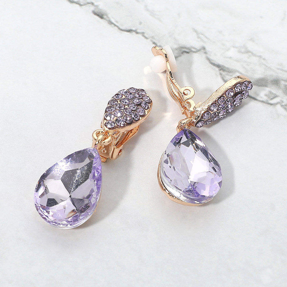 Madeline Love Lavender Teardrop Cluster Drop Evening Clip On Earrings