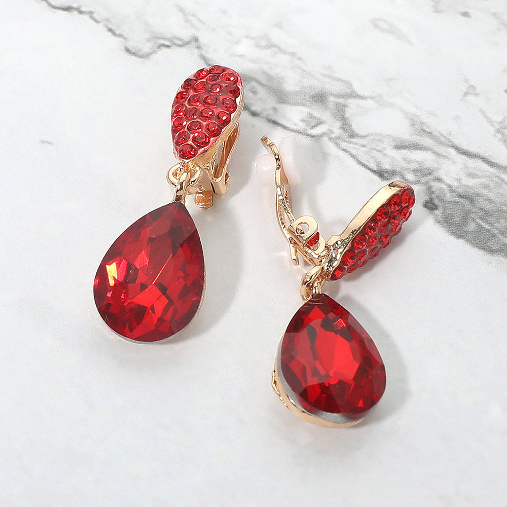 Madeline Love Red Teardrop Cluster Drop Evening Clip On Earrings