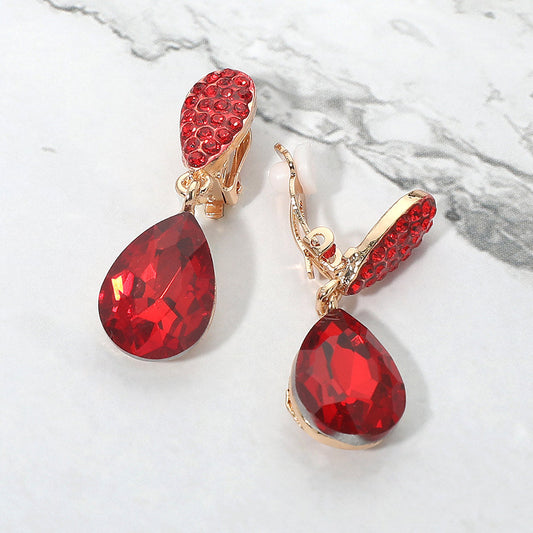 Madeline Love Red Teardrop Cluster Drop Evening Clip On Earrings