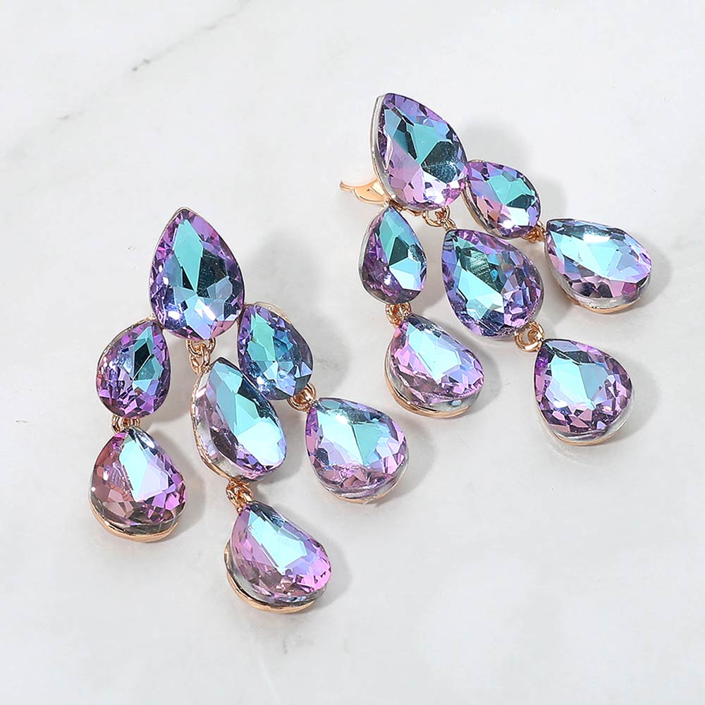 Madeline Love Vitrail Light Teardrop Cluster Chandelier Evening Clip On Earrings
