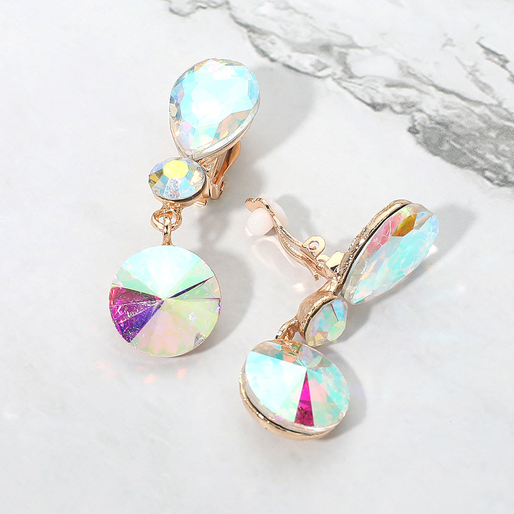 Madeline Love AB, Gold Round Crystal Drop Evening Clip On Earrings